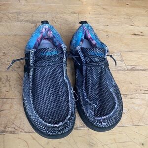 Hey Dude Black and Blue Knit Loafers